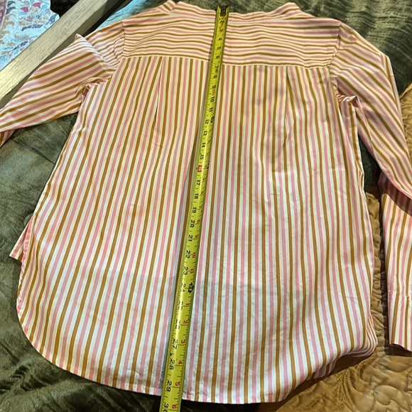 SALE! J Crew NWT Sz 2 Women's Funnel-Neck Drop Hem Striped Pink Brown White Top - Picture 16 of 17